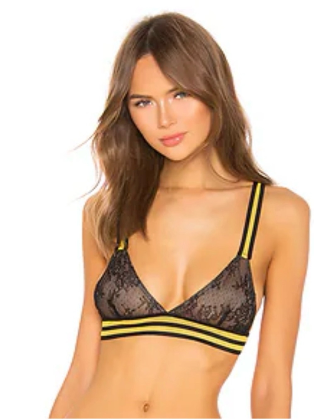 For love and lemons Black Lace Bralette with Yellow Striped Band